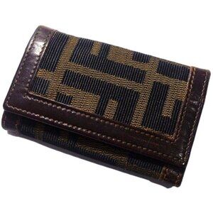 Fendi Vintage Brown Leather Zucca Six Hook Key Case - Pre-Owned